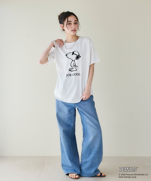 PEANUTS(ピーナッツ)の「【PEANUTS/ピーナッツ】SNOOPY/スヌーピー「JOE COOL」フロッキープリントTシャツ(Tシャツ/カットソー・レディース・オレンジ/ネイビー/杢グレー/オフホワイト/ブラック/ブラウン・3L/LL/L/M)」の16枚目の写真