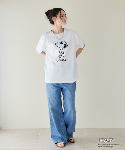 PEANUTS(ピーナッツ)の「【PEANUTS/ピーナッツ】SNOOPY/スヌーピー「JOE COOL」フロッキープリントTシャツ(Tシャツ/カットソー・レディース・オレンジ/ネイビー/杢グレー/オフホワイト/ブラック/ブラウン・3L/LL/L/M)」の17枚目の写真