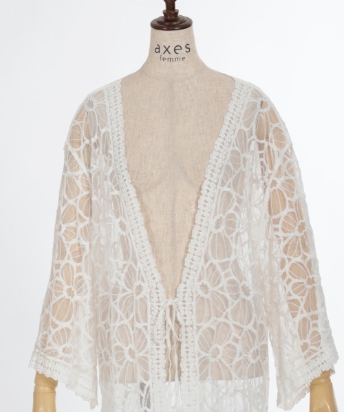 axes femme（アクシーズファム）の「花柄刺繍チュールロングカーデ（カーディガン/ボレロ・レディース・ブラック/ホワイト・FREE）」の14枚目の写真