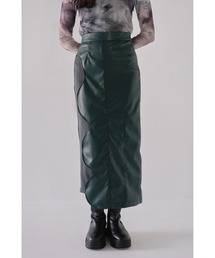 Uenui | ウェーブ カッティング タイトスカート フェイクレザー ロングスカート バイカラー(スカート)