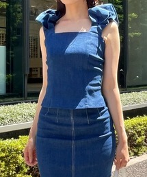 AMBIENT（アンビエント）の「デニムライクシャーリングストラップビスチェ（ジャージ）」