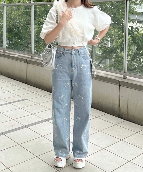 apres jour clair（アプレジュールクレア）の「【apres jour clair】リボンデニムパンツ【ZOZOTOWN限定アイテム】（デニムパンツ・レディース・ライトブルー/インディゴブルー・LARGE/MEDIUM/SMALL）」の5枚目の写真