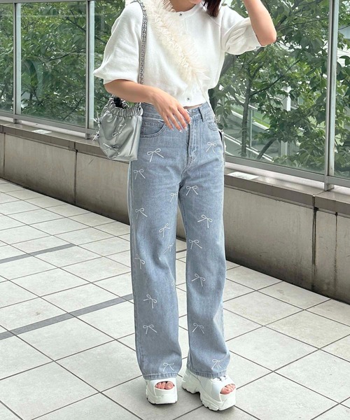 apres jour clair（アプレジュールクレア）の「【apres jour clair】リボンデニムパンツ【ZOZOTOWN限定アイテム】（デニムパンツ・レディース・ライトブルー/インディゴブルー・LARGE/MEDIUM/SMALL）」の6枚目の写真