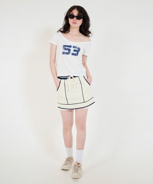 tina:jojunオフショル ナンバーTシャツ ホワイト オフショルナンバーTシャツ | Leina | TINA：JOJUN