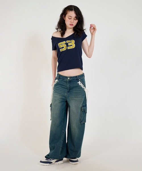 みそみそ オフショル ナンバーTシャツ TINA:JOJUN(ティーナジョジュン)の「オフショル ナンバーT