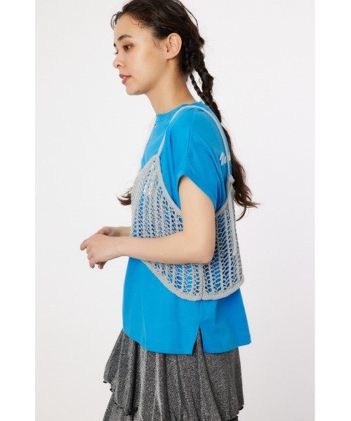 RODEO CROWNS WIDE BOWL（ロデオクラウンズワイドボウル）の「ラメニットメッシュビスチェ（ベスト・レディース・シルバー/ライム/ブラック/ピンク・FREE）」の5枚目の写真