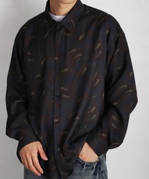 ルーズサイズ 長袖 とろみシャツ 総柄