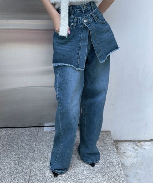 kirakiraShop(キラキラショップ)の「ヴィンテージ ダブル ウエスト リメイク デニム(デニムパンツ・レディース・ブルー・S/M/L)」の15枚目の写真