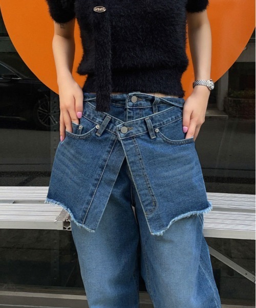 kirakiraShop(キラキラショップ)の「ヴィンテージ ダブル ウエスト リメイク デニム(デニムパンツ・レディース・ブルー・S/M/L)」の14枚目の写真