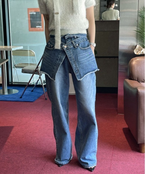 kirakiraShop(キラキラショップ)の「ヴィンテージ ダブル ウエスト リメイク デニム(デニムパンツ・レディース・ブルー・S/M/L)」の12枚目の写真