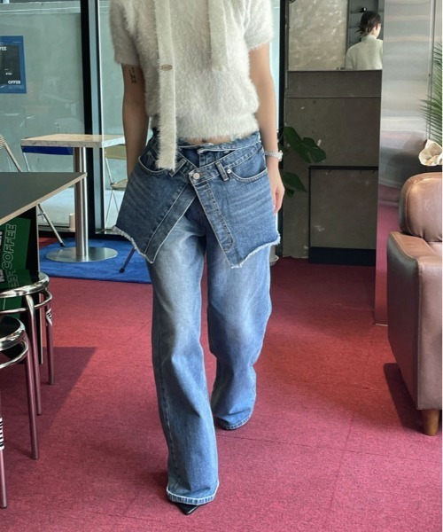 kirakiraShop(キラキラショップ)の「ヴィンテージ ダブル ウエスト リメイク デニム(デニムパンツ・レディース・ブルー・S/M/L)」の10枚目の写真