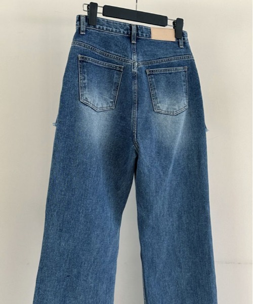 kirakiraShop(キラキラショップ)の「ヴィンテージ ダブル ウエスト リメイク デニム(デニムパンツ・レディース・ブルー・S/M/L)」の6枚目の写真