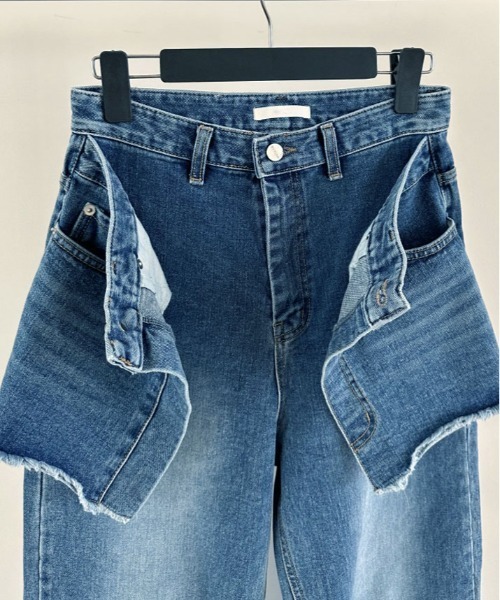 kirakiraShop(キラキラショップ)の「ヴィンテージ ダブル ウエスト リメイク デニム(デニムパンツ・レディース・ブルー・S/M/L)」の3枚目の写真