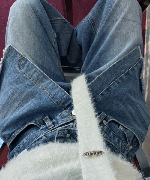 kirakiraShop(キラキラショップ)の「ヴィンテージ ダブル ウエスト リメイク デニム(デニムパンツ・レディース・ブルー・S/M/L)」の8枚目の写真