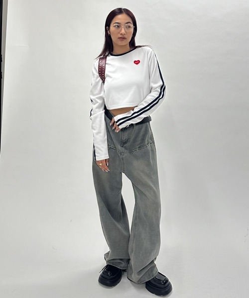 WHO'S WHO gallery（フーズフーギャラリー）の「＊2024AW 新色登場＊【SLOPPY/スロッピー】ハートライントップス（Tシャツ/カットソー・レディース・ブルー系その他/レッド系その他/レッド/グレー/ブラック系その他/ネイビー/カーキ/ブラック/オフホワイト・FREE）」の16枚目の写真