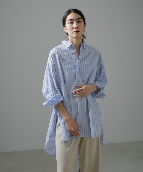 SALON adam et rope'（サロン アダム エ ロペ）の「【Americana（アメリカーナ）】タイプライターロングシャツ/ストライプ（シャツ/ブラウス・レディース・ブルー系その他4・FREE）」の5枚目の写真