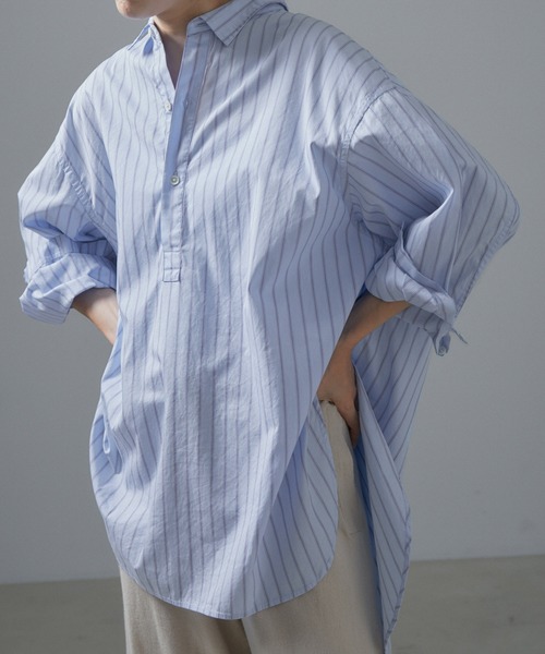 SALON adam et rope'（サロン アダム エ ロペ）の「【Americana（アメリカーナ）】タイプライターロングシャツ/ストライプ（シャツ/ブラウス・レディース・ブルー系その他4・FREE）」の6枚目の写真