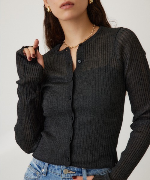 crie conforto（クリーコンフォルト）の「シアーリブニットカーデ（カーディガン/ボレロ・レディース・ブラック系その他/ミント/ホワイト/ライトブルー・FREE）」の2枚目の写真