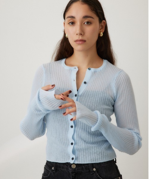 crie conforto（クリーコンフォルト）の「シアーリブニットカーデ（カーディガン/ボレロ・レディース・ブラック系その他/ミント/ホワイト/ライトブルー・FREE）」の4枚目の写真