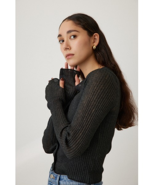 crie conforto（クリーコンフォルト）の「シアーリブニットカーデ（カーディガン/ボレロ・レディース・ブラック系その他/ミント/ホワイト/ライトブルー・FREE）」の5枚目の写真