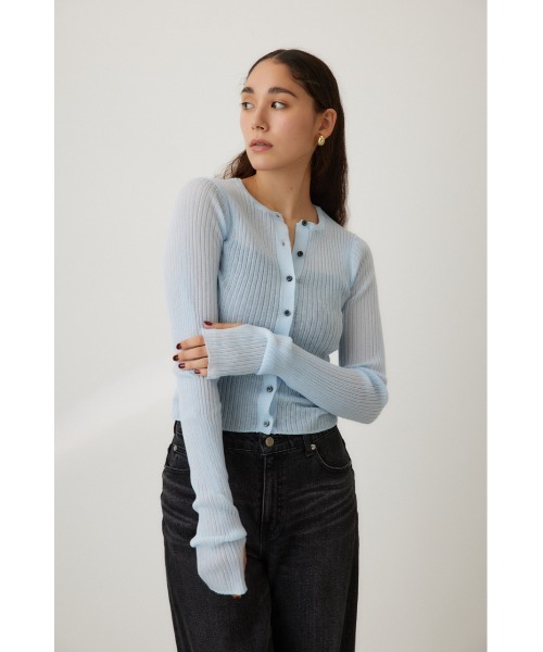 crie conforto（クリーコンフォルト）の「シアーリブニットカーデ（カーディガン/ボレロ・レディース・ブラック系その他/ミント/ホワイト/ライトブルー・FREE）」の9枚目の写真