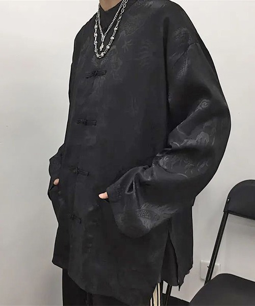 WARAIJOGO(ワライジョウゴ)の「【WARAIJOGO】スタンドカラー総柄チャイナシャツ(NEZ)(シャツ/ブラウス・メンズ・ブラック/ホワイト・FREE)」の14枚目の写真