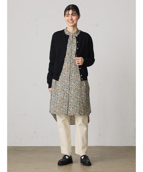 新品⭐︎midiumi リバティプリントシャツワンピース　Free グレー系 新品⭐︎midiumi リバティプリントシャツワンピース Free グレー