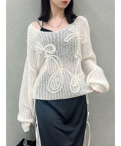 dazzlin（ダズリン）の「モヘアライクビッグリボンニット（ニット/セーター・レディース・ピンク/グリーン/オレンジ/イエロー/パープル/オフホワイト/ブルー・FREE）」の2枚目の写真