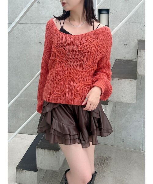 dazzlin（ダズリン）の「モヘアライクビッグリボンニット（ニット/セーター・レディース・ピンク/グリーン/オレンジ/イエロー/パープル/オフホワイト/ブルー・FREE）」の7枚目の写真