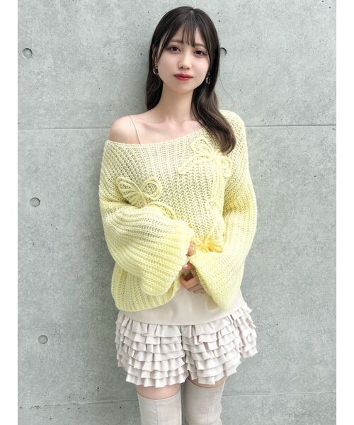 dazzlin（ダズリン）の「モヘアライクビッグリボンニット（ニット/セーター・レディース・ピンク/グリーン/オレンジ/イエロー/パープル/オフホワイト/ブルー・FREE）」の8枚目の写真