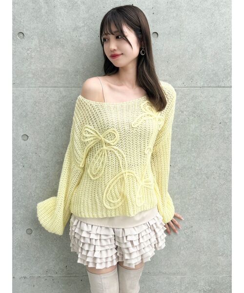 dazzlin（ダズリン）の「モヘアライクビッグリボンニット（ニット/セーター・レディース・ピンク/グリーン/オレンジ/イエロー/パープル/オフホワイト/ブルー・FREE）」の10枚目の写真