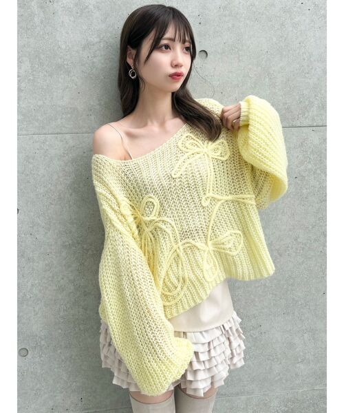 dazzlin（ダズリン）の「モヘアライクビッグリボンニット（ニット/セーター・レディース・ピンク/グリーン/オレンジ/イエロー/パープル/オフホワイト/ブルー・FREE）」の11枚目の写真