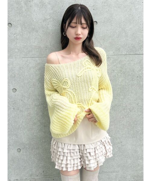 dazzlin（ダズリン）の「モヘアライクビッグリボンニット（ニット/セーター・レディース・ピンク/グリーン/オレンジ/イエロー/パープル/オフホワイト/ブルー・FREE）」の12枚目の写真