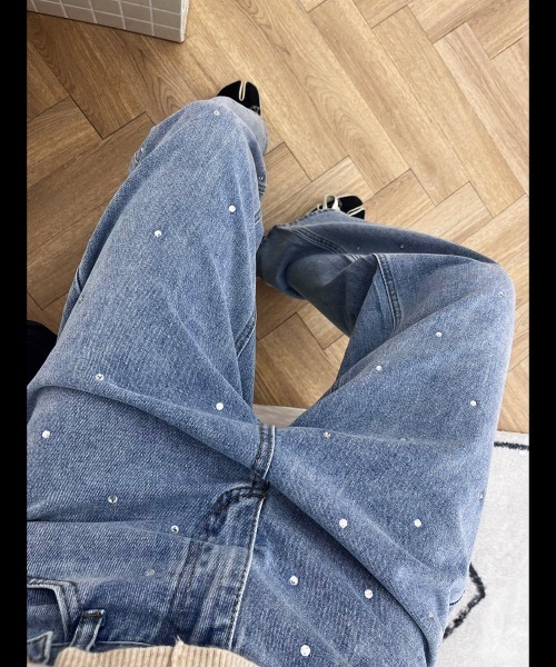 VICKY(ビッキー)の「【韓国で大人気】ラインストーンデニムパンツ≪洗濯機で洗える≫(デニムパンツ・レディース・ブルー・M/S)」の5枚目の写真