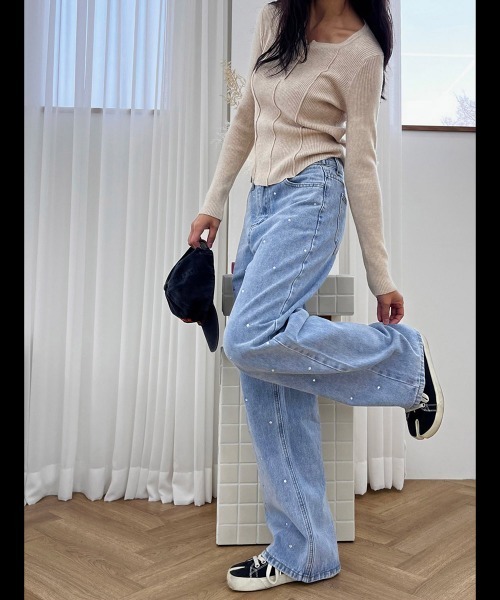 VICKY(ビッキー)の「【韓国で大人気】ラインストーンデニムパンツ≪洗濯機で洗える≫(デニムパンツ・レディース・ブルー・M/S)」の7枚目の写真