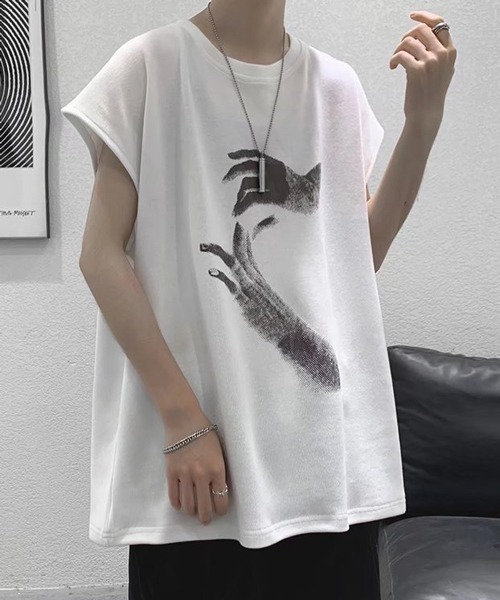 NOWLE（ノウル）の「【NOWLE】ルーズシルエット フロントロゴ ノースリーブ Tシャツ（タンクトップ・メンズ・ブラック/ホワイト/チャコールグレー・LARGE/MEDIUM）」の2枚目の写真