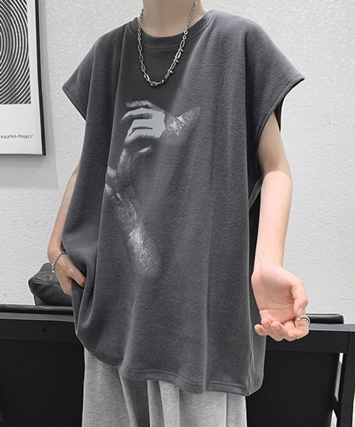 NOWLE（ノウル）の「【NOWLE】ルーズシルエット フロントロゴ ノースリーブ Tシャツ（タンクトップ・メンズ・ブラック/ホワイト/チャコールグレー・LARGE/MEDIUM）」の13枚目の写真