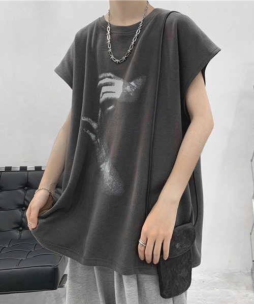 NOWLE（ノウル）の「【NOWLE】ルーズシルエット フロントロゴ ノースリーブ Tシャツ（タンクトップ・メンズ・ブラック/ホワイト/チャコールグレー・LARGE/MEDIUM）」の14枚目の写真