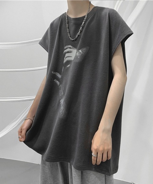 NOWLE（ノウル）の「【NOWLE】ルーズシルエット フロントロゴ ノースリーブ Tシャツ（タンクトップ・メンズ・ブラック/ホワイト/チャコールグレー・LARGE/MEDIUM）」の18枚目の写真