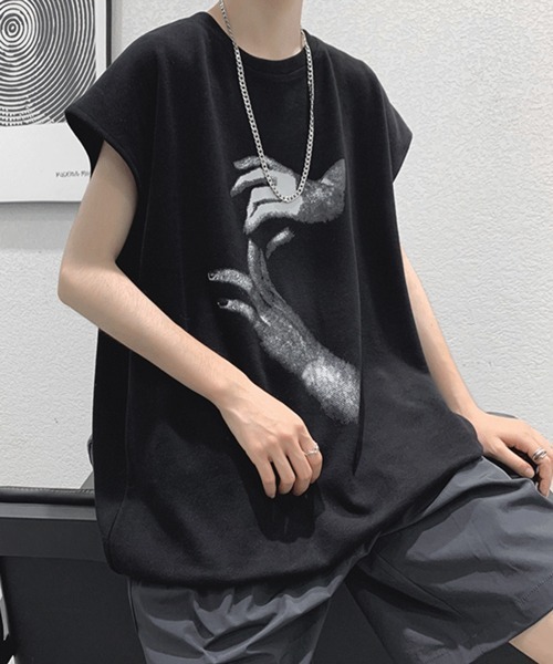 NOWLE（ノウル）の「【NOWLE】ルーズシルエット フロントロゴ ノースリーブ Tシャツ（タンクトップ・メンズ・ブラック/ホワイト/チャコールグレー・LARGE/MEDIUM）」の9枚目の写真