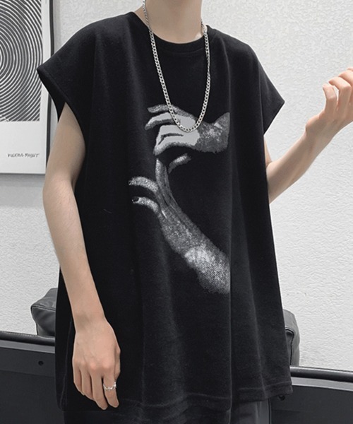NOWLE（ノウル）の「【NOWLE】ルーズシルエット フロントロゴ ノースリーブ Tシャツ（タンクトップ・メンズ・ブラック/ホワイト/チャコールグレー・LARGE/MEDIUM）」の10枚目の写真