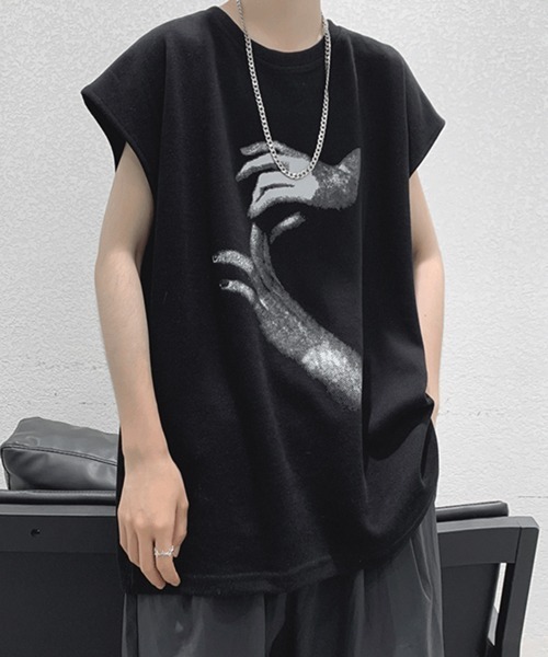 NOWLE（ノウル）の「【NOWLE】ルーズシルエット フロントロゴ ノースリーブ Tシャツ（タンクトップ・メンズ・ブラック/ホワイト/チャコールグレー・LARGE/MEDIUM）」の11枚目の写真