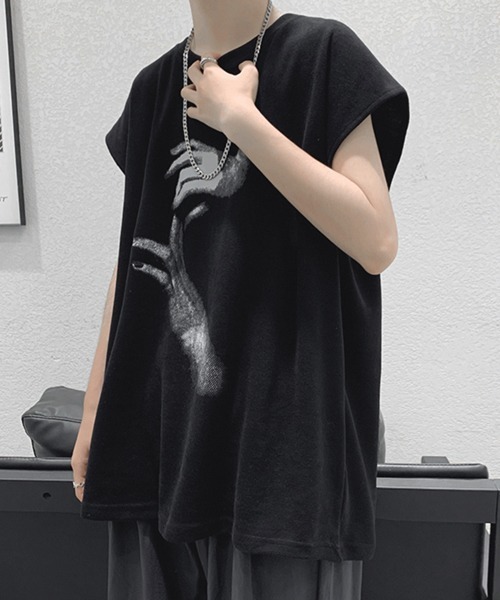 NOWLE（ノウル）の「【NOWLE】ルーズシルエット フロントロゴ ノースリーブ Tシャツ（タンクトップ・メンズ・ブラック/ホワイト/チャコールグレー・LARGE/MEDIUM）」の12枚目の写真