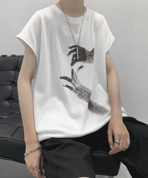 NOWLE（ノウル）の「【NOWLE】ルーズシルエット フロントロゴ ノースリーブ Tシャツ（タンクトップ・メンズ・ブラック/ホワイト/チャコールグレー・LARGE/MEDIUM）」の6枚目の写真