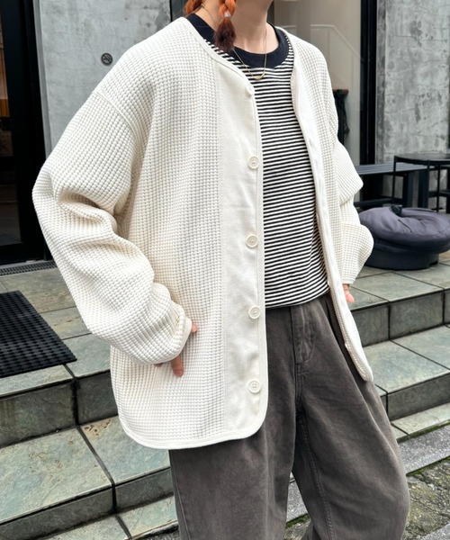 GEVACO（ゲバコ）の「【GEVACO/ゲバコ】ビッグワッフルカーディガン（カーディガン/ボレロ・メンズ・ネイビー/ベージュ系その他/グレー・SMALL/MEDIUM/LARGE）」の5枚目の写真