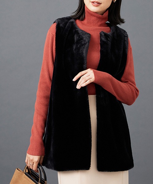 美品　ソブ　ファーベスト ノースリーブ 黒ベルト付 セール】ホック付もこもこファーベスト（ベスト）｜BELLUNA PLUS