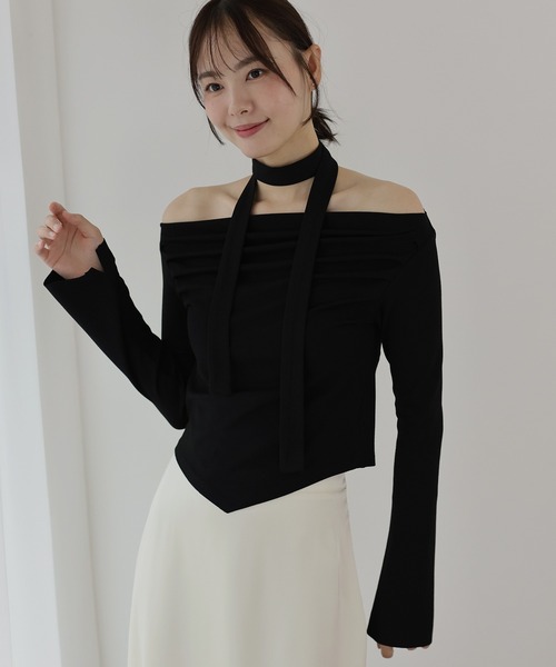 BLUEEAST(ブルーイースト)の「タイ付きオフショルカットソー(Tシャツ/カットソー・レディース・ホワイト/ベージュ/ブラック・MEDIUM)」の13枚目の写真