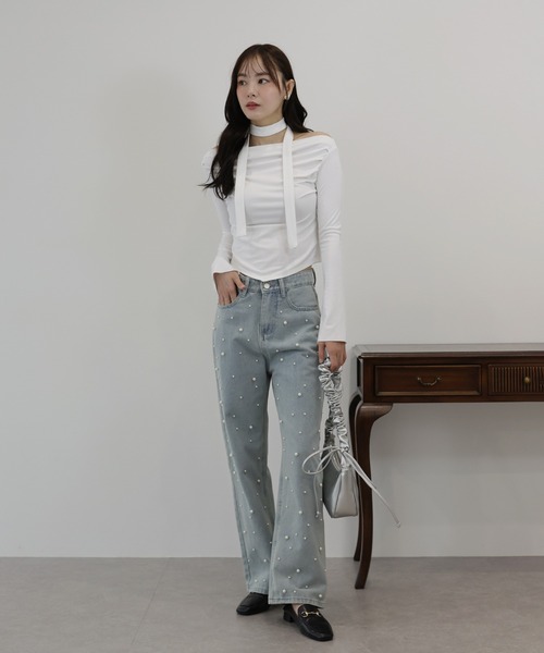 BLUEEAST(ブルーイースト)の「タイ付きオフショルカットソー(Tシャツ/カットソー・レディース・ホワイト/ベージュ/ブラック・MEDIUM)」の10枚目の写真