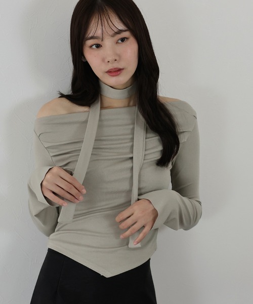 BLUEEAST(ブルーイースト)の「タイ付きオフショルカットソー(Tシャツ/カットソー・レディース・ホワイト/ベージュ/ブラック・MEDIUM)」の19枚目の写真
