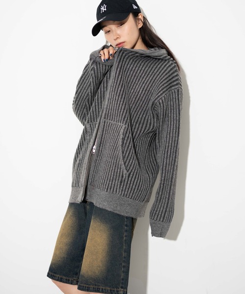 WEGO（ウィゴー）の「WEGO/ヴィンテージライクZIPパーカー（カーディガン/ボレロ・メンズ・ブルー/グレー・MEDIUM/LARGE）」の2枚目の写真